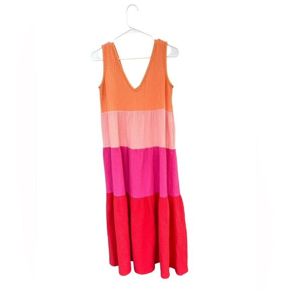 Marine Layer Corinne Double Cloth Maxi Dress - Size Small - Pink Orange - Picture 8 of 10